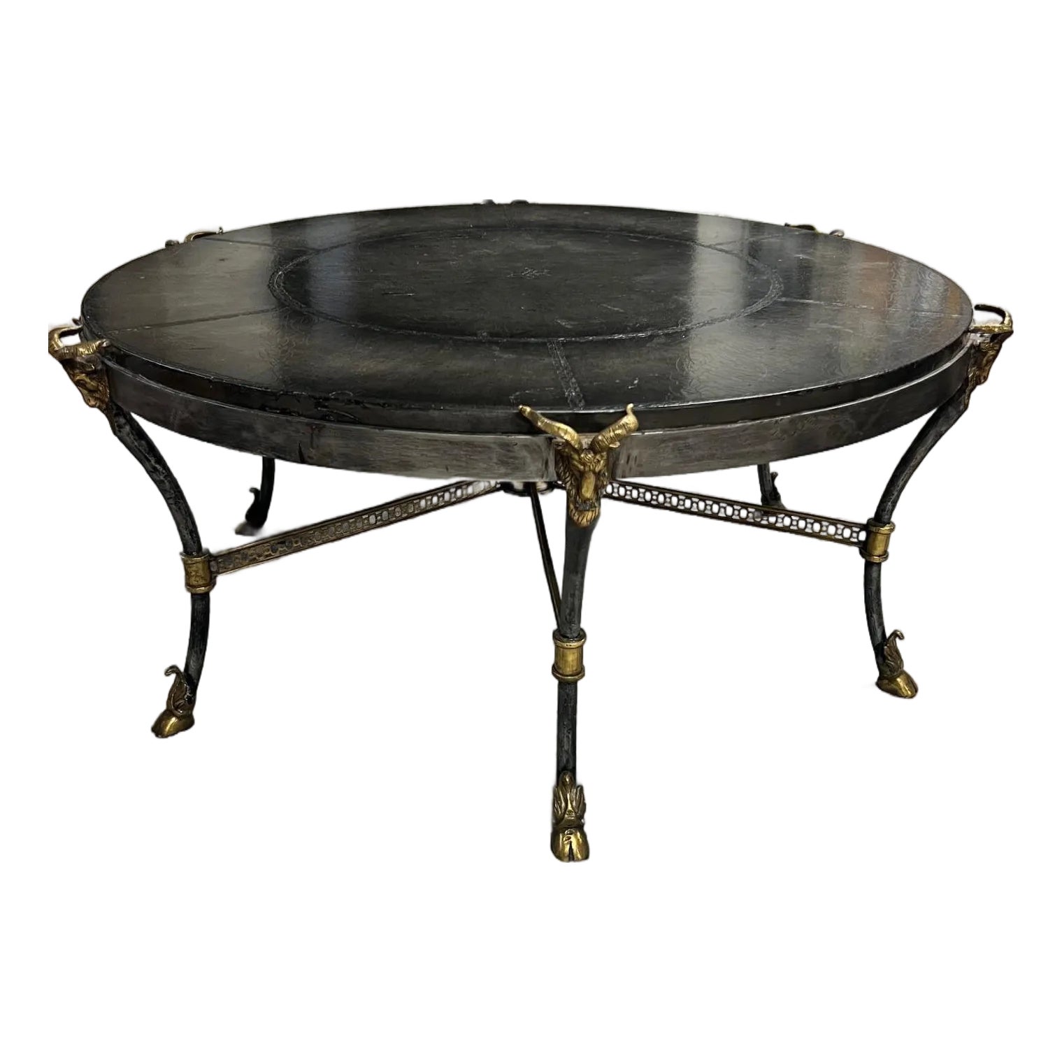 Maitland-Smith Embossed Leather Coffee Table With Rams Head