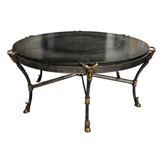Maitland-Smith Embossed Leather Coffee Table With Rams Head Detailing For Sale
