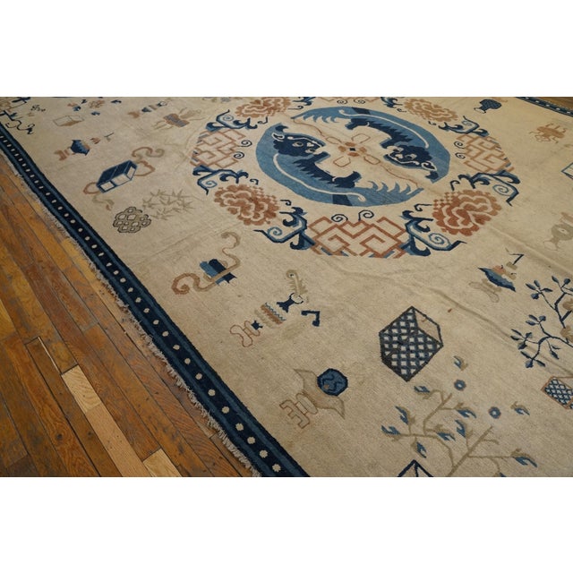 Mid 19th Century 1850s White Cream Medallion Handknotted Antique Chinese Ningxia Rug 8' 2" X 17' 6" Wool Carpet For Sale - Image 5 of 6