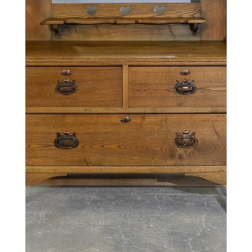 French Provincial 19th Century Arts and Crafts Oak Dresser and Vanity For Sale - Image 3 of 9