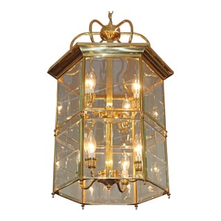 Vintage 8 Light Brass Etched Regency Style Chandelier Lantern For Sale