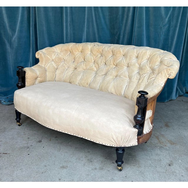 19th Century French Napoleon III Settee With Ebonized Arms For Sale - Image 5 of 12