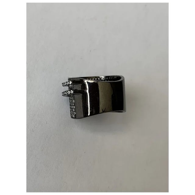 Sterling and Swarovski Crystal Cigar Band Ring, Size 6 For Sale - Image 11 of 13