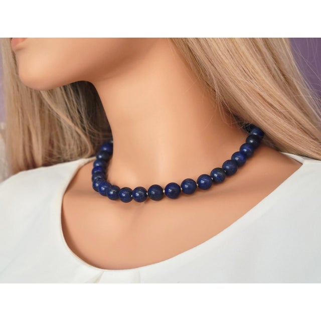 Lapis Lazuli Beaded Necklace With Sterling Silver Lapis Clasp, 17.5 Inches For Sale In Cleveland - Image 6 of 8