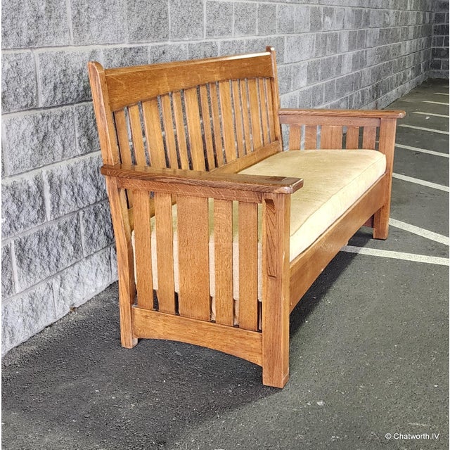 Brown Antique Mission Oak Arts & Crafts Period Charles P. Limbert Settee Settle, C1906-1915 For Sale - Image 8 of 16