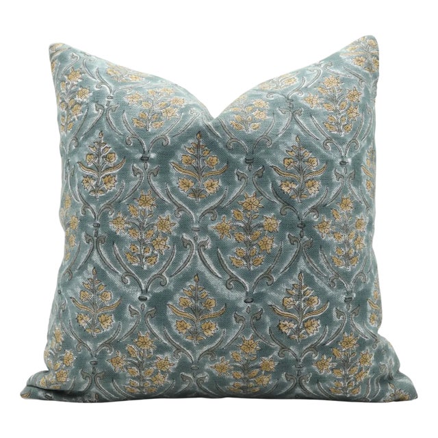Fabdivine Indian Block Print Cushion Cover 22x22 Inch Off-White Linen-Vishal Pushp For Sale