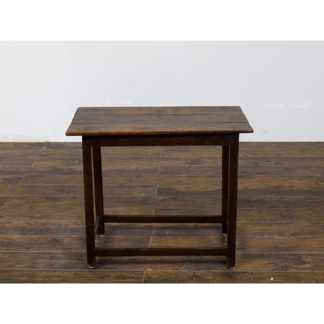 English Oak 1800s Side Table with Planked Top, Straight Legs and Stretchers For Sale In Atlanta - Image 6 of 11