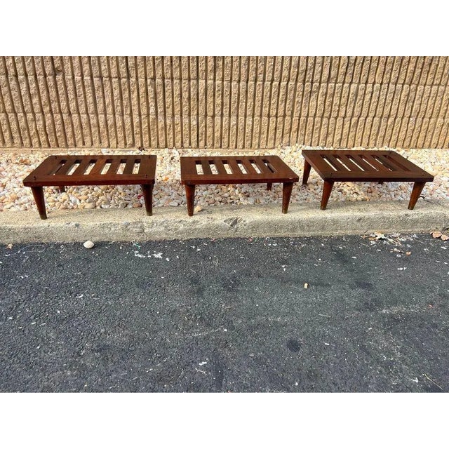 Mid 20th Century Mid 20th Century Mid Century Walnut Stacking Stools With Vinyl Cushions - Set of 3 For Sale - Image 5 of 10
