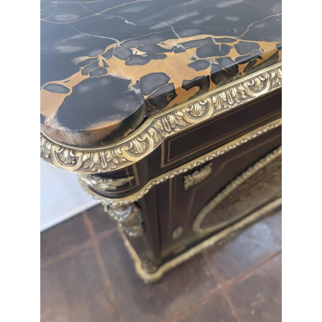 Antique 19th Century French XIX Napoleon III "Boulle " Commode Console Liquor Bar Ebonized For Sale In San Diego - Image 6 of 12