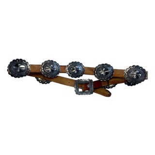 1930s Antique Silver 9 Concho Belt For Sale