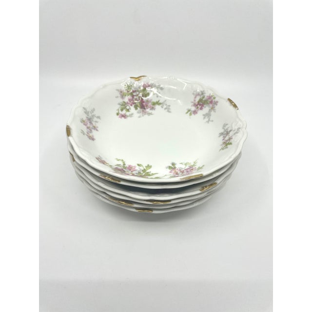 French Antique Set of French Pink Floral Limoges- a Set of 6 Bowls For Sale - Image 3 of 10