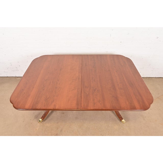 Henkel Harris Style Georgian Solid Cherry Wood Double Pedestal Extension Dining Table, Newly Refinished For Sale - Image 9 of 13