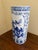 A gorgeous Chinoiserie blue and white porcelain umbrella or cane stand with Asian floral designs and birds China, Late...
