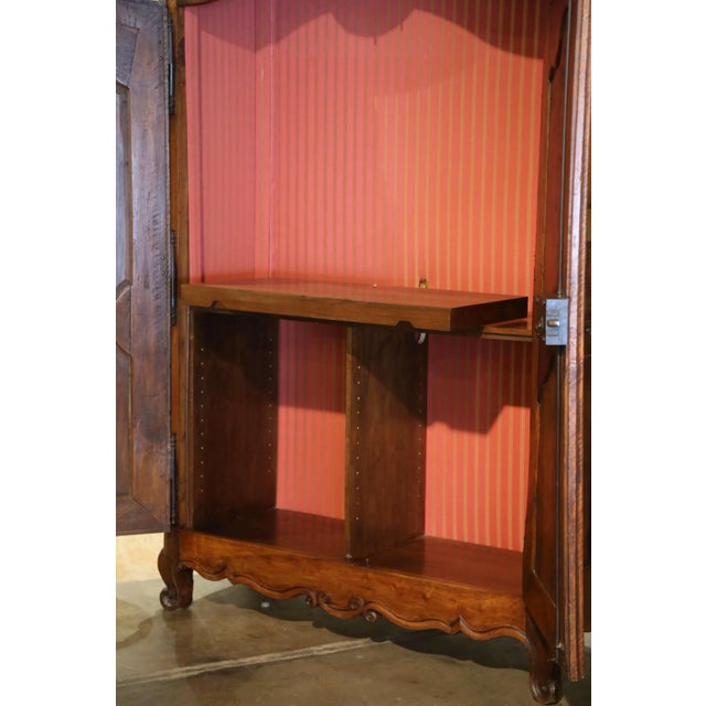 Wood 18th Century French Louis XV Carved Walnut Armoire Lyonnaise With Floral Motifs For Sale - Image 7 of 12