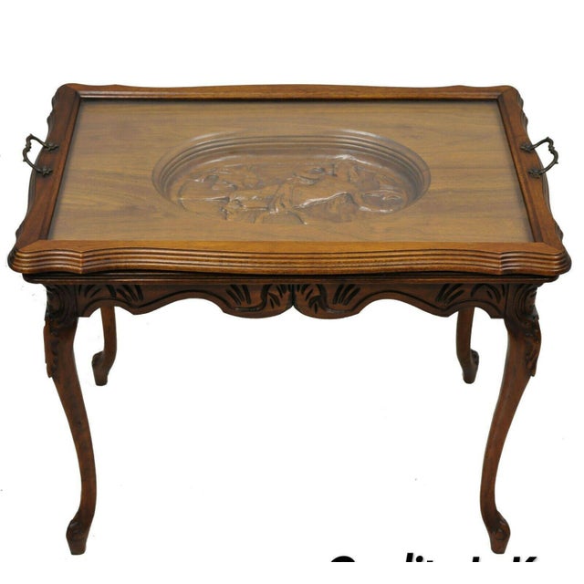 Antique French Louis Xv Style Small Walnut Glass Tray Top Figural