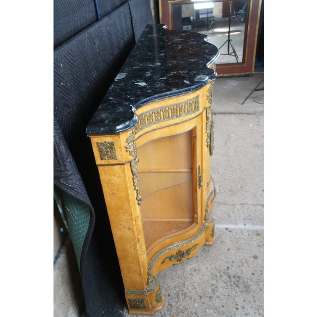 Vintage French Empire Style Birdseye Maple Ormolu Sideboard Display Cabinet 69" For Sale - Image 13 of 14