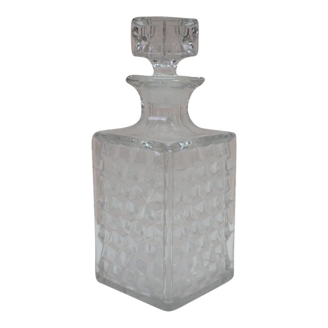 Vintage Fostoria Glass Geometric Square Liquor Bar Bottle Decanter For Sale