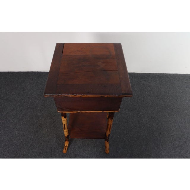 Antique Aesthestic Movement Stained Oak Sewing / Decorative Box on Bamboo Stand For Sale In New York - Image 6 of 12