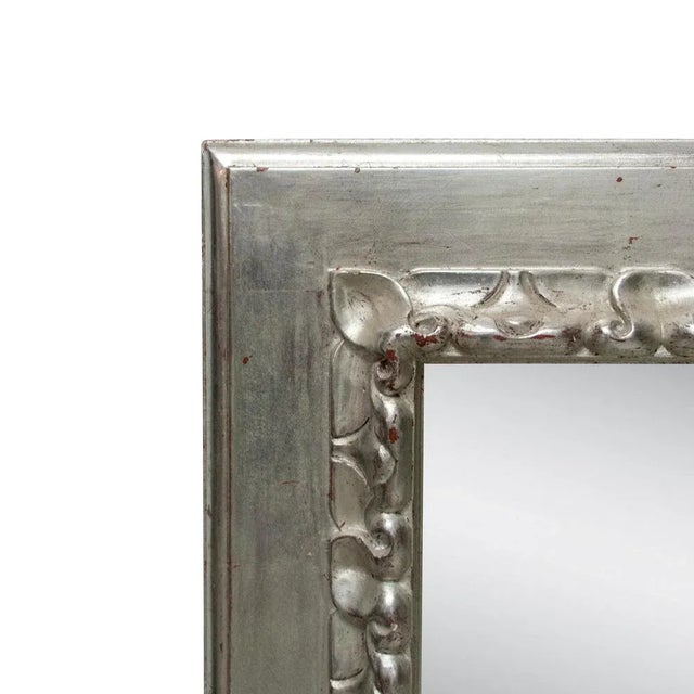 Hollywood Regency Neoclassical Regency Rectangular Silver Hand Carved Wooden Mirror For Sale - Image 3 of 6