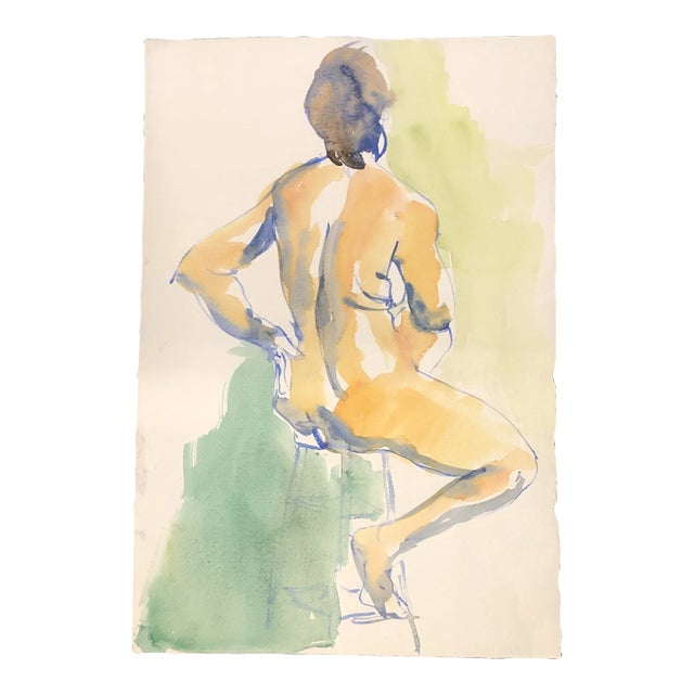 1970’s Vintage Abstract Expressionist Female Nude Watercolor Painting Double Sided For Sale