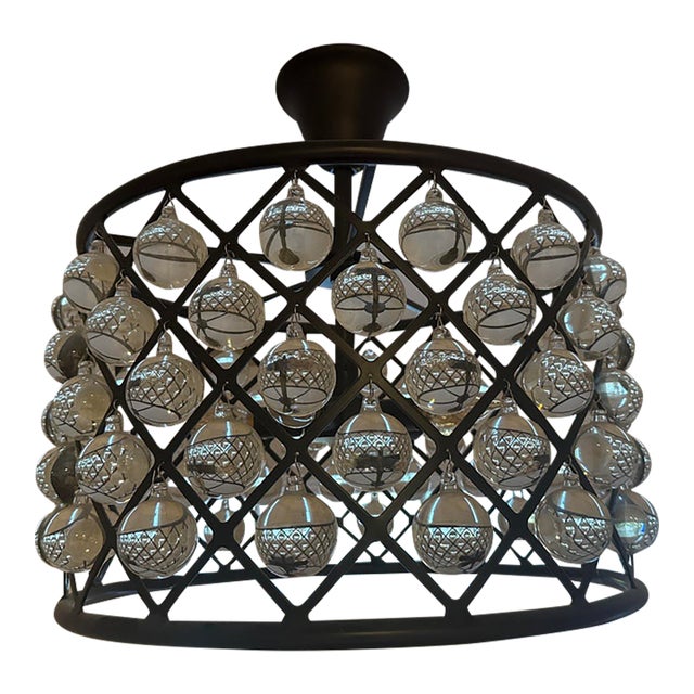 Jonathan Y "Gabrielle" Crystal Orb & Iron 5-Light Semi-Flush Mount Chandelier For Sale