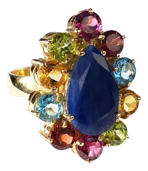 18k Gold Sapphire Cocktail Ring W/ Assorted Brazilian Stones 4.60 Carats Size 7
