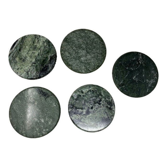 Vintage Green Marble Coasters Set 5 Pieces Handmade in Italy Collectible 1970 For Sale