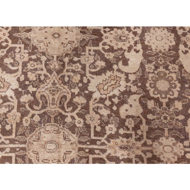 Early 20th Century Antique Persian Tabriz Brown Handmade Wool Rug For Sale - Image 5 of 9