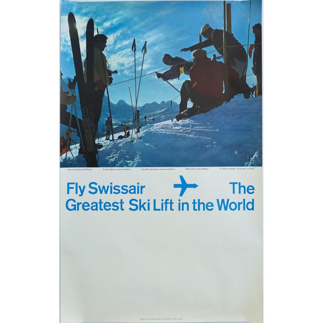 Mid-Century Modern 1971 Swiss Travel Poster - Fly Swissair, the Greatest Ski Lift in the World For Sale - Image 3 of 4