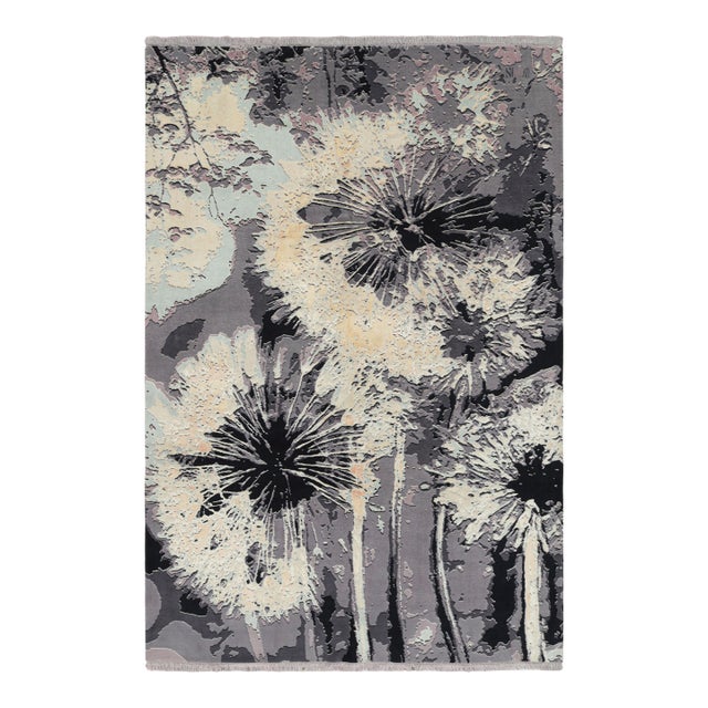 Rug & Kilim’s Contemporary Rug in Gray With Abstract Floral Pattern “Dandelion” For Sale