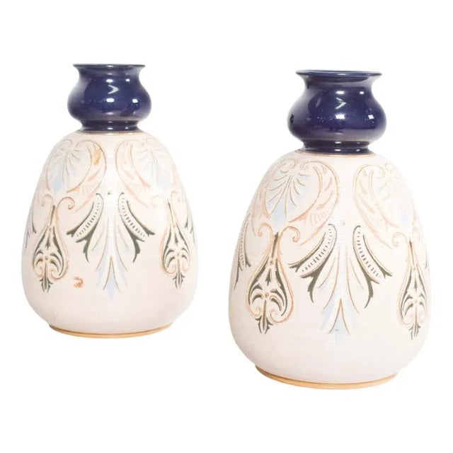 Pottery Cream-Colored Bulging Vases, 1910, Set of 2 For Sale - Image 10 of 10