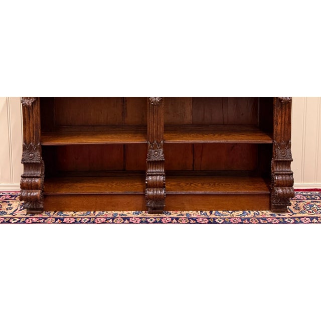 Antique French Renaissance Revival Open Bookcase Cabinet Bookshelf Oak C. 19th C For Sale - Image 16 of 18