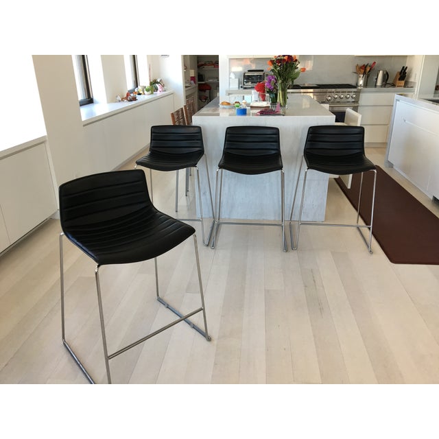 Black Leather Counter Stools by Arper Set of 4 Chairish