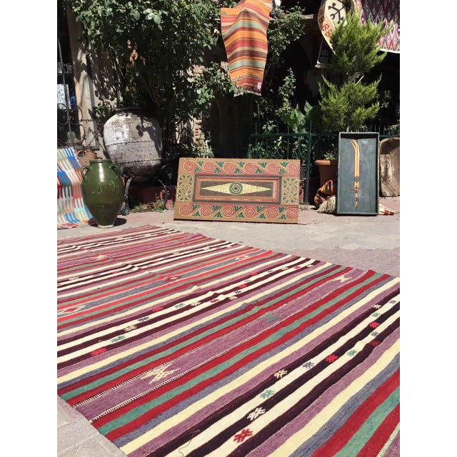 1960s Vintage Striped Turkish Kilim Rug - 69" X 108" For Sale - Image 5 of 11