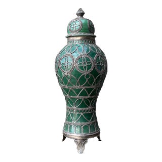Vintage Moroccan Glazed Ceramic Lidded Urn For Sale