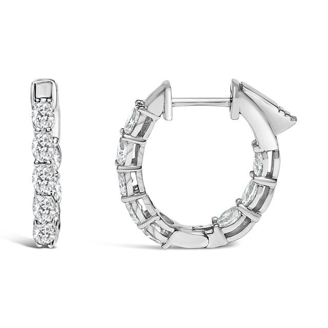 Contemporary 14K White Gold 2 3/4 Cttw Oval Cut Lab Grown Diamond Inside Out Hoop Earrings, A Pair For Sale - Image 3 of 5
