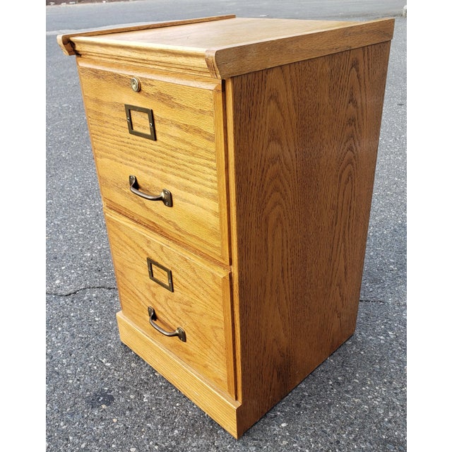 American Vintage Two-Drawer Oak Locking Filing Cabinet For Sale - Image 3 of 6