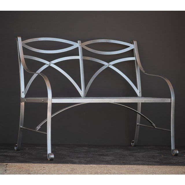 Metal English Garden Seat or Bench of Painted Metal in the Regency Style For Sale - Image 7 of 12