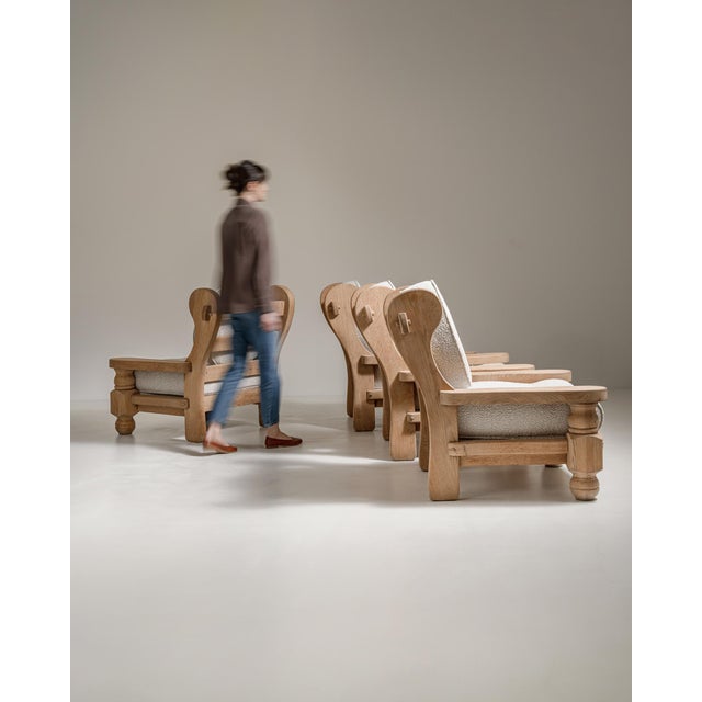 Pair of Brutalist Oak Upholstered Armchairs, Antique, France, Circa 1970 For Sale In Greensboro - Image 6 of 14