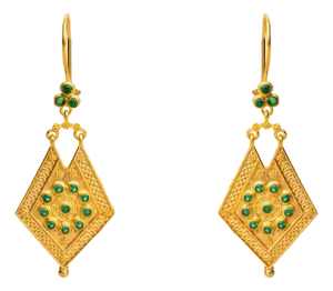 Vintage Style Gold & Emerald Design Dangle Earrings, 2 Pieces