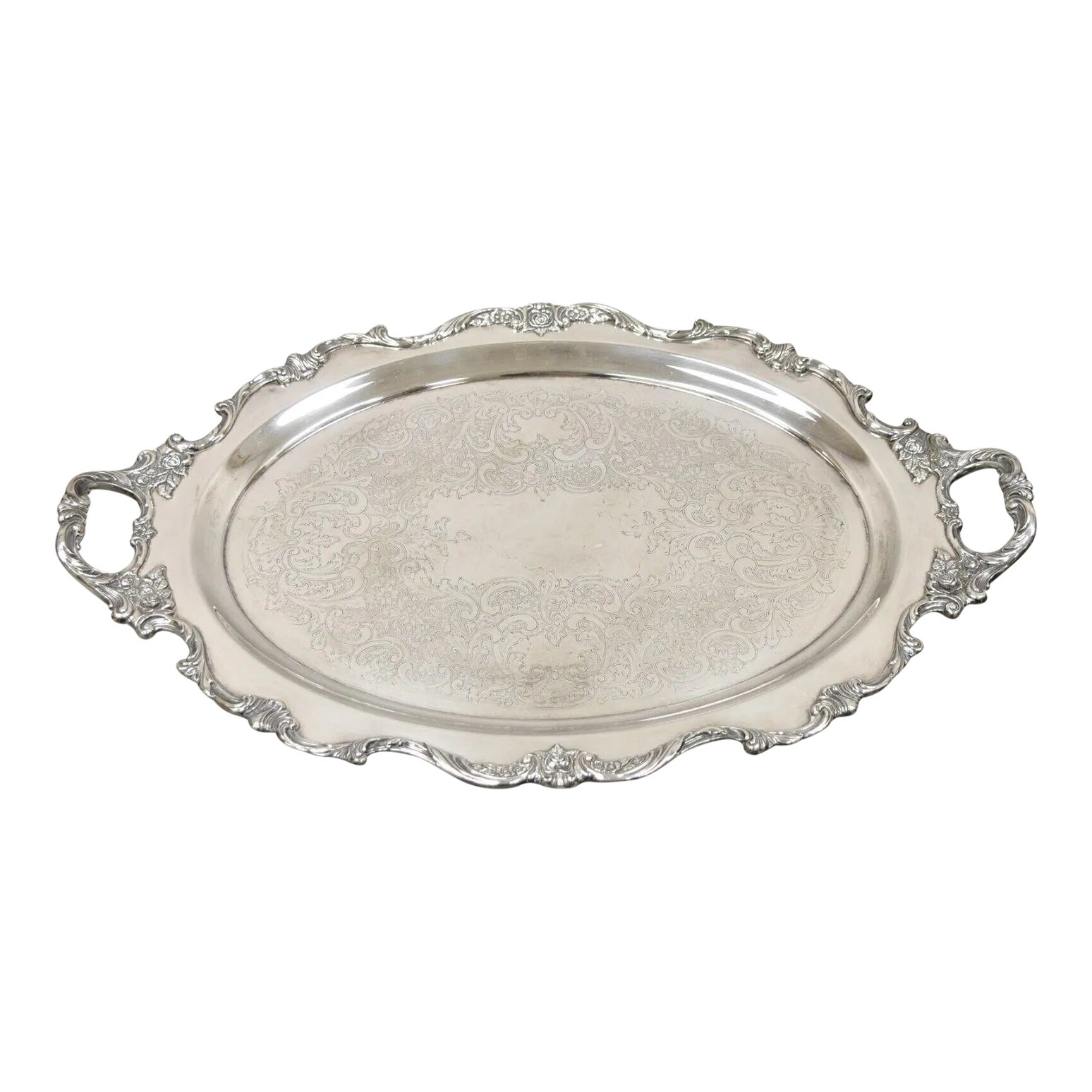 Vintage Wallace Royal Rose 9826 Silver Plated Ornate Oval Serving