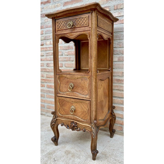 Early 20th Century Louis XVI Style Spanish Nightstands in Wood and Red Marble, 1920s, A Pair For Sale - Image 16 of 18