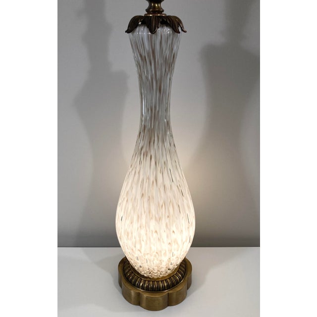 Hollywood Regency Large 1950s Murano Aventurine Fluted Glass Table Lamp For Sale - Image 3 of 11