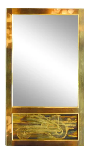 Wall Mirror Brass Acid Etched by Bernhard Rohne for Mastercraft 1970s