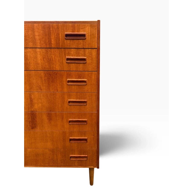 Mid-Century Danish Modern Teak Tallboy Dresser | Chest of Drawers With Carved Pulls For Sale - Image 12 of 15