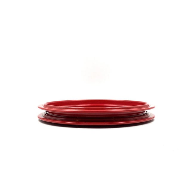 Red enamelled aluminium stackable tray / centerpiece designed by Gianfranco Frattini Manufactured by Progetti, Italy,...
