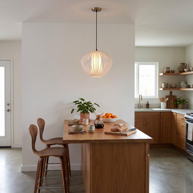 Mid-Century Modern Bloom Pendant Light 14" D by Nova of California - White Satin Shade, Weathered Brass, Dimmable Bulb Included For Sale - Image 3 of 7