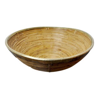 Rattan and Brass Basket, Italy, 1970 For Sale