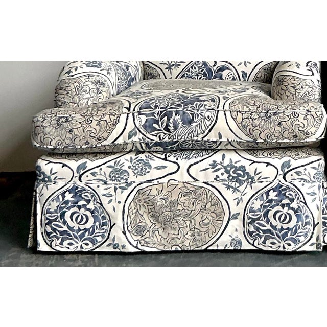 Blue Vintage Boho Printed Lounge Chairs in Schumacher “Katsugi” - A Pair For Sale - Image 8 of 12