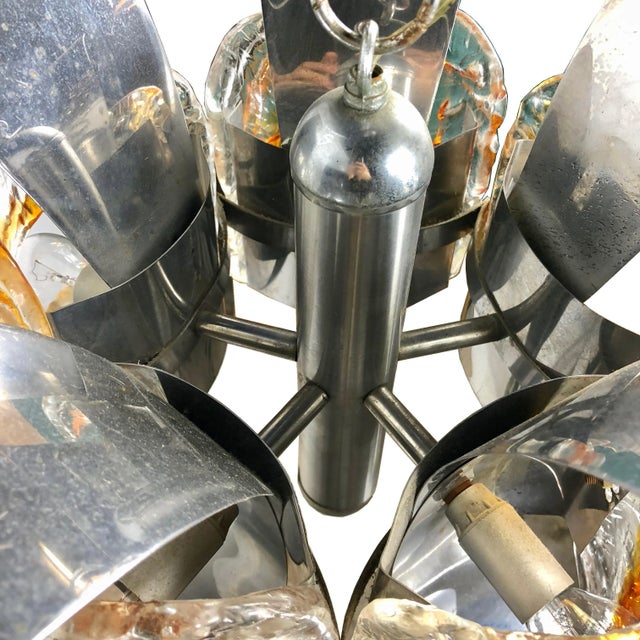 1970s Murano Glass & Chrome Chandelier Pendant from Mazzega, Italy, 1970s For Sale - Image 5 of 7
